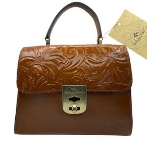 Patricia Nash Chauny Florence Tooled Leather Satchel Crossbody Handbag Brown 60s